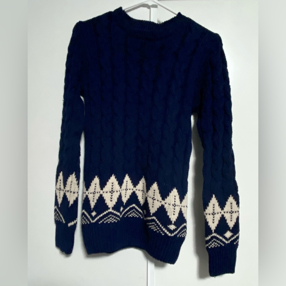 Dark Blue Knitted Jacquard Sweater, Size S/M - New